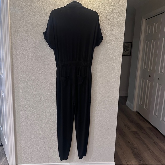 Brigette Brianna M Black Wrinkle-Free Jumpsuit Button-Down Elastic Waist Pockets - Picture 11 of 13